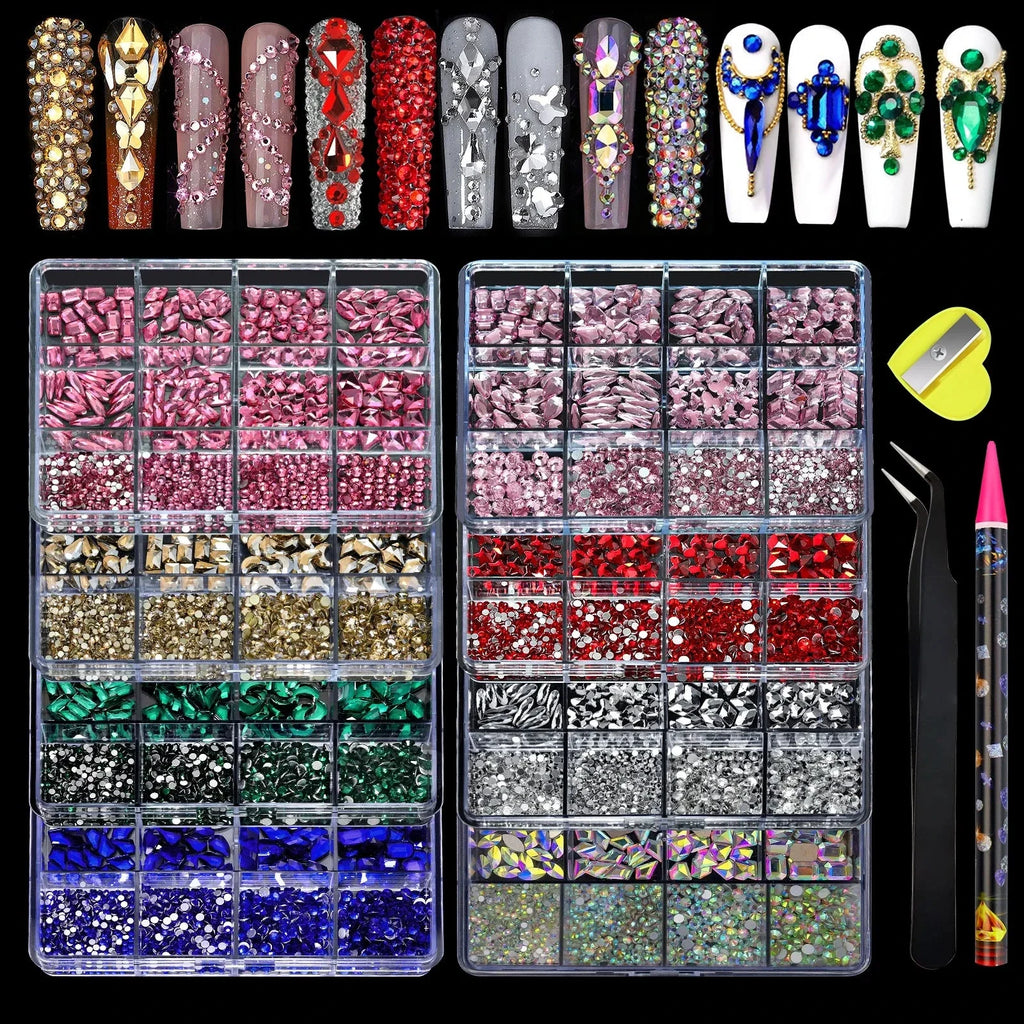 12 Grid Diamond Jewelry Set for Nail Art - Luxe Rhinestone Decorations