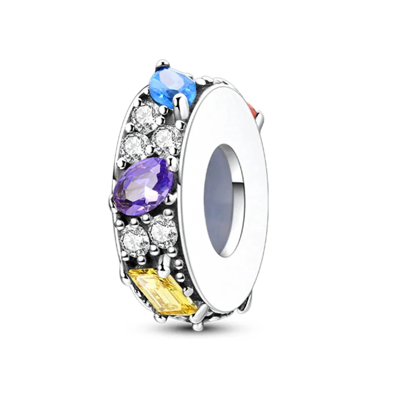 100% 925 Sterling Silver Rainbow Zircon Butterfly Dragon Silicone Stopper Charms - Colorful Beads for DIY Bracelets, Customizable Jewelry for All Occasions