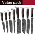 Damascus Laser Steel Kitchen Chef Knives with Shear Cutter and Wooden Handle