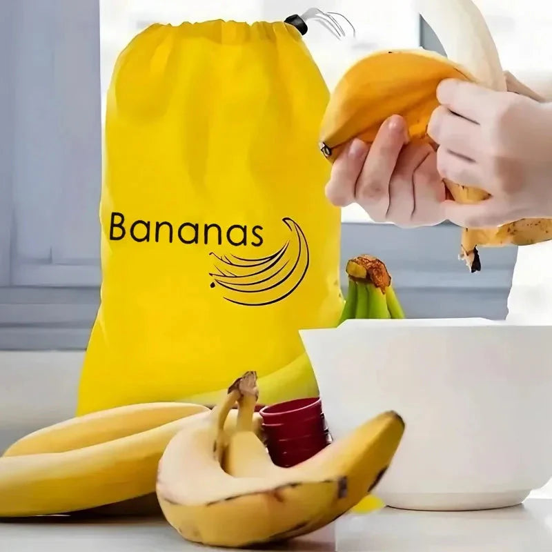 Durable Yellow Banana Storage Bag – Insulated Fresh-Keep Drawstring Bag for Fruits & Vegetables | Reusable Banana Preservation Pouch