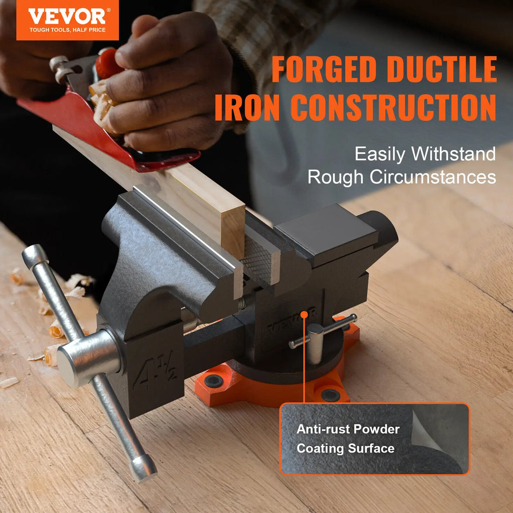 VEVOR Bench Vise 4.5" 6" 6.5" Multipurpose with Swivel Base & Anvil Heavy Duty Cast Iron for Drilling, Conduit Cutting, Sanding