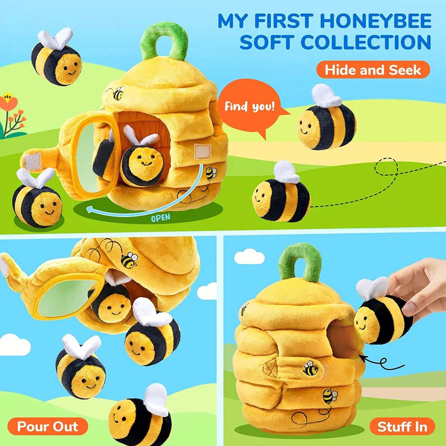 Soft Baby Beehive Toy with 5 Sensory Rattles for 6-12 Months