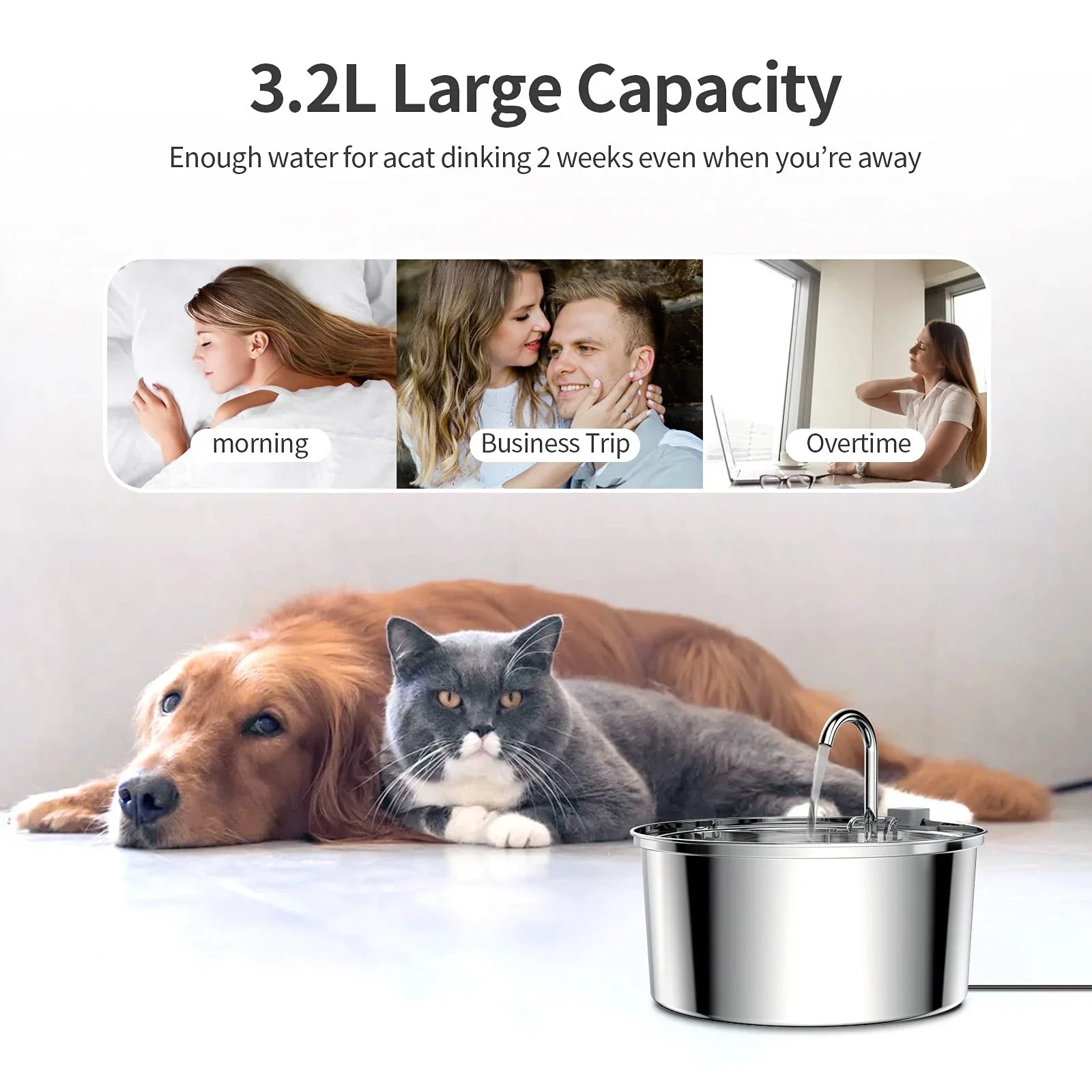 7L Large Capacity Stainless Steel Cat Water Fountain Dog Pet Automatic Water Feeder