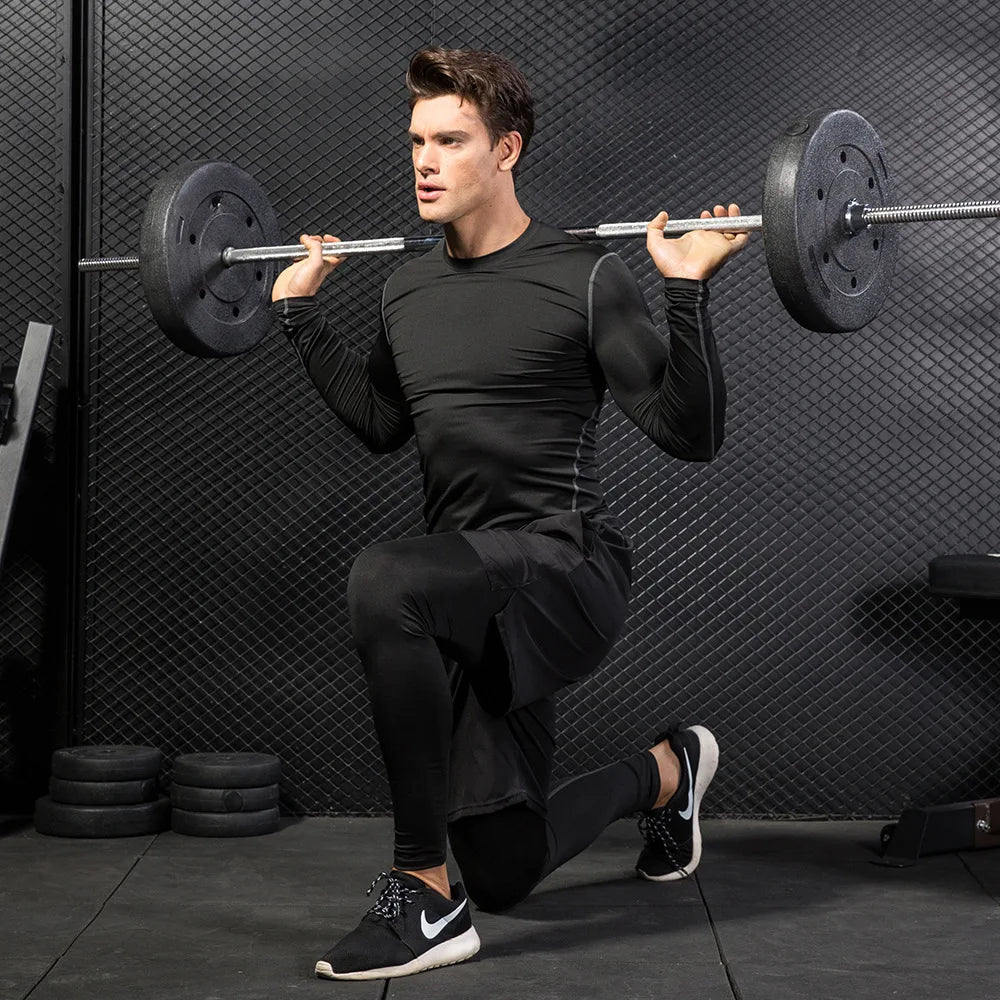 Men Compression Sport Suit Long Sleeve Gym Running Set Fitness Tracksuit Jogging Training Set Sweatsuit