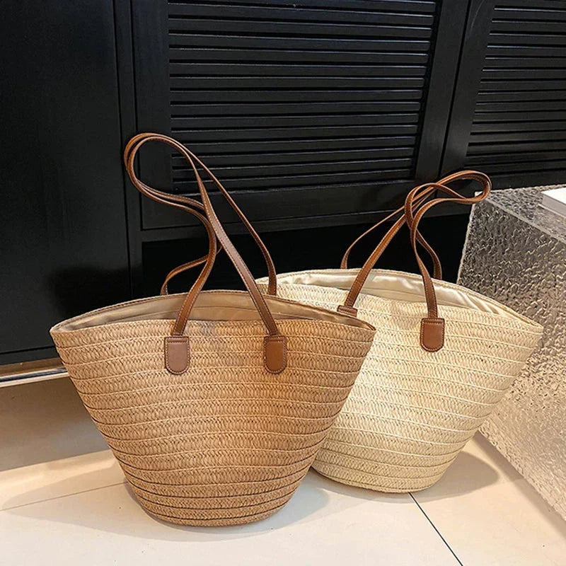 Women’s Straw Woven Shoulder Bag – Large Capacity Summer Beach Tote