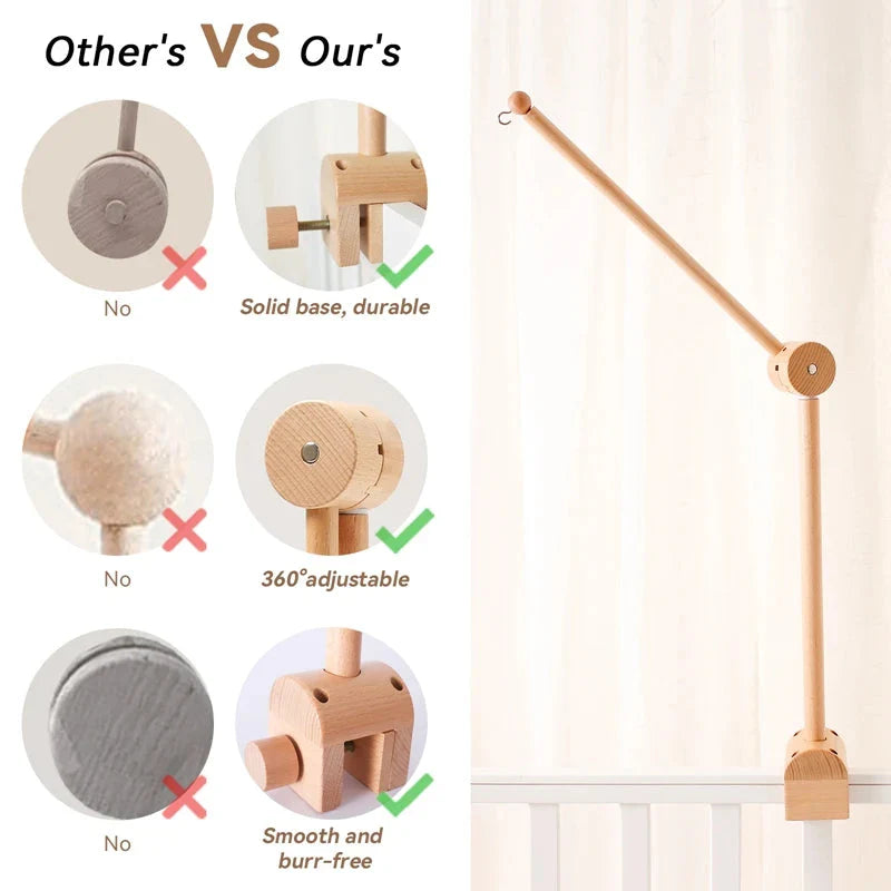 Wooden Baby Rattle Crib Mobile Holder for Newborns