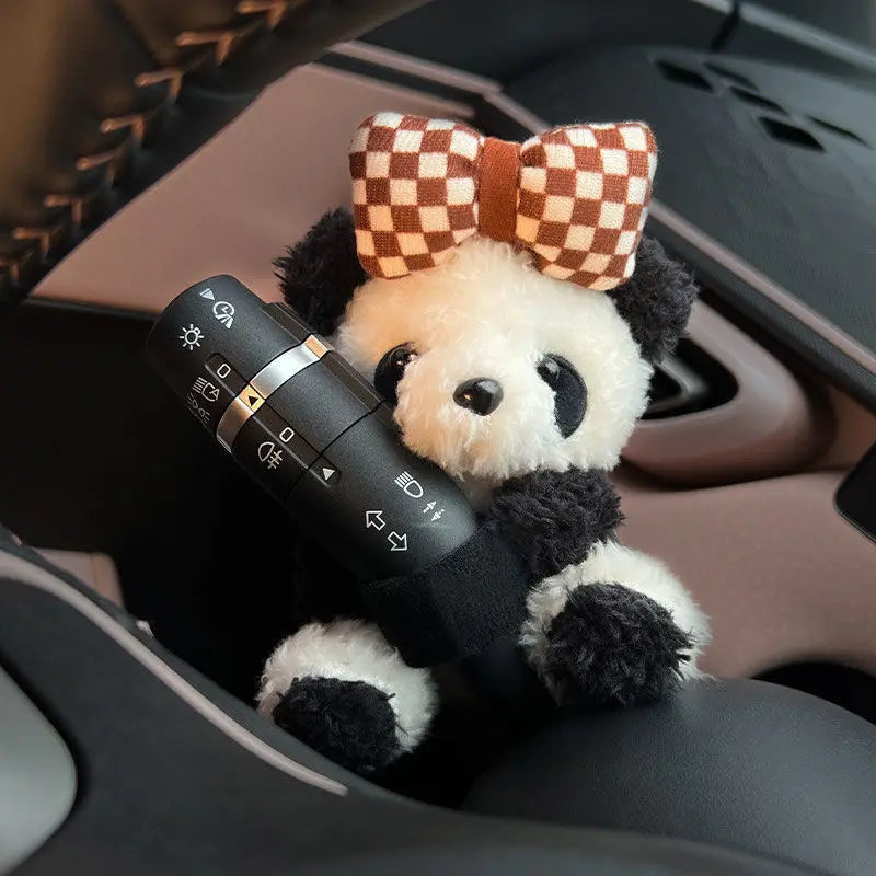 Car Cute Bowknot Panda Wiper Turn Signal Switch Ornaments Plush Decor Auto Interior Accessories
