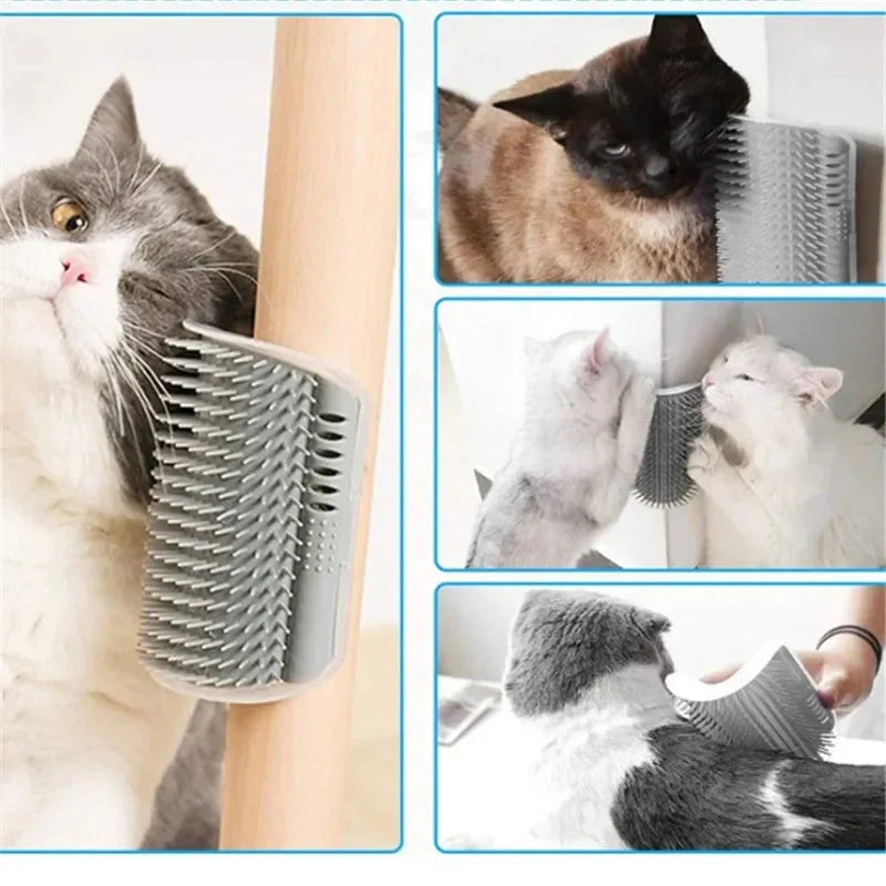 Cat Corner Brush Comb Massager with Catnip – Self-Grooming Wall Arch Scratcher & Hair Removal Tool for Cats