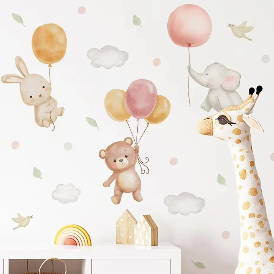 Pink Cartoon Bear Wall Stickers for Kids & Nursery Room Decor