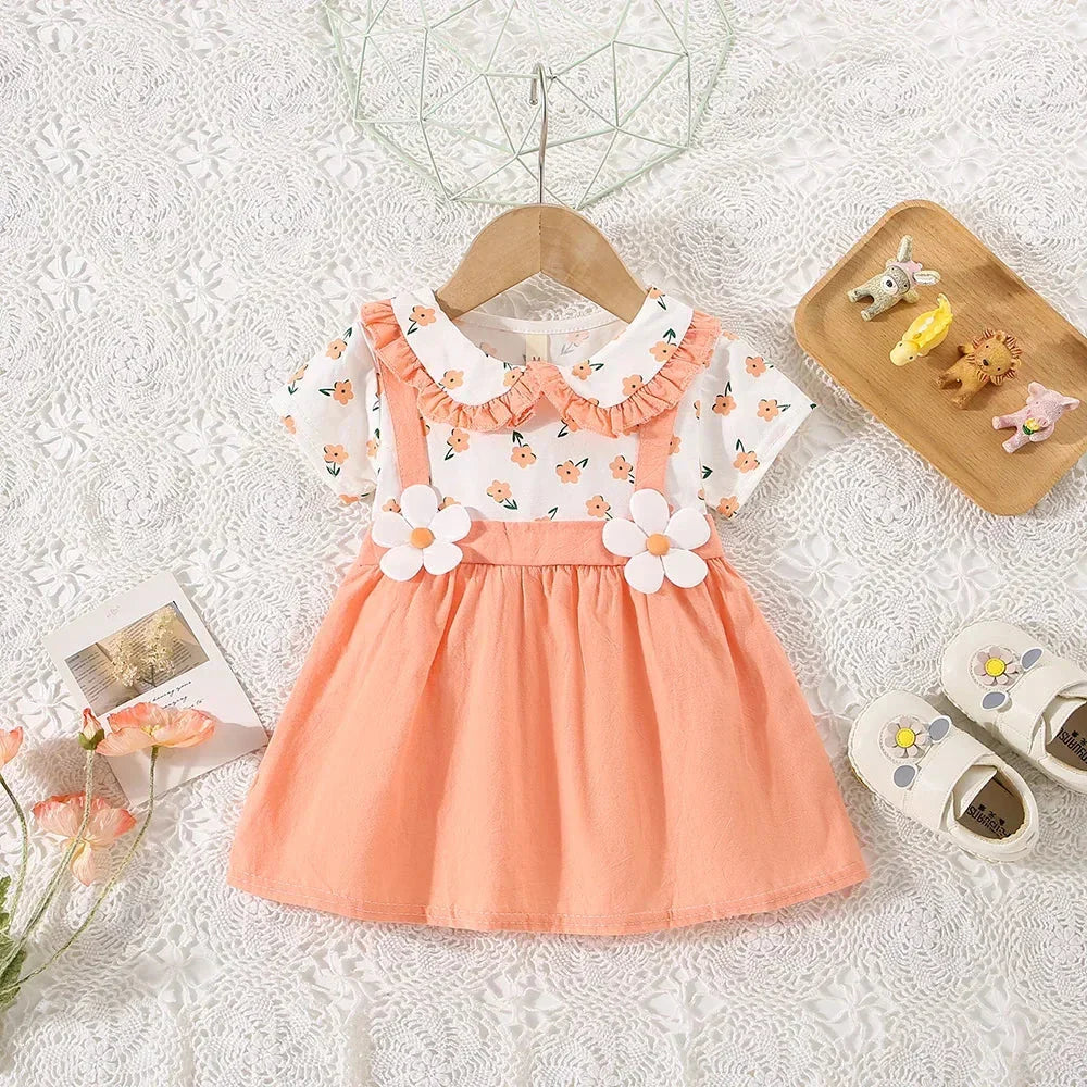 Baby Girl Floral Summer Dress (0–3Y) – Cotton Two-Piece Style Shoulder Strap Outfit