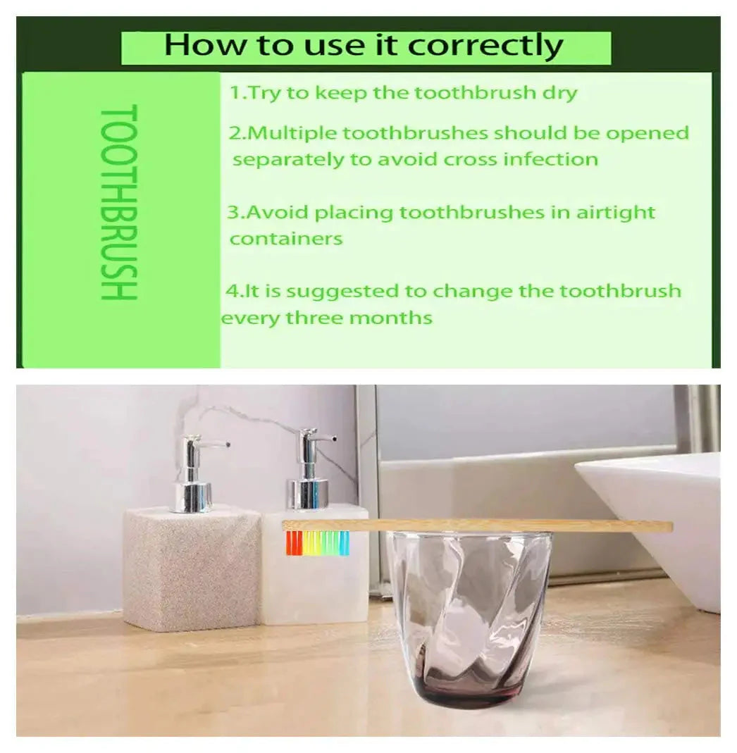 Natural Colorful Toothbrush Eco Soft Bristle Bamboo Toothbrush Bamboo Charcoal Vegan Tooth Dental Oral Care Plastic Free 10Pcs