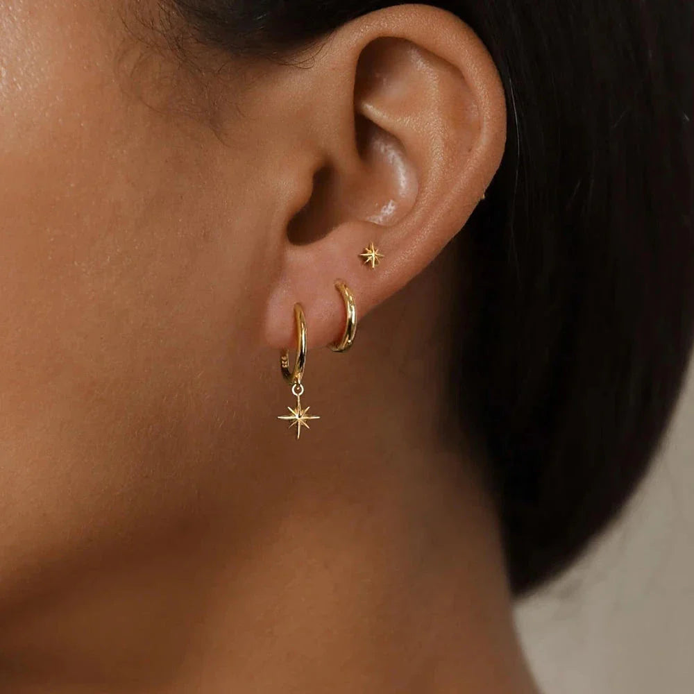 3-Piece Star Drop Earrings Set – 18K Gold Stainless Steel Dangle Jewelry