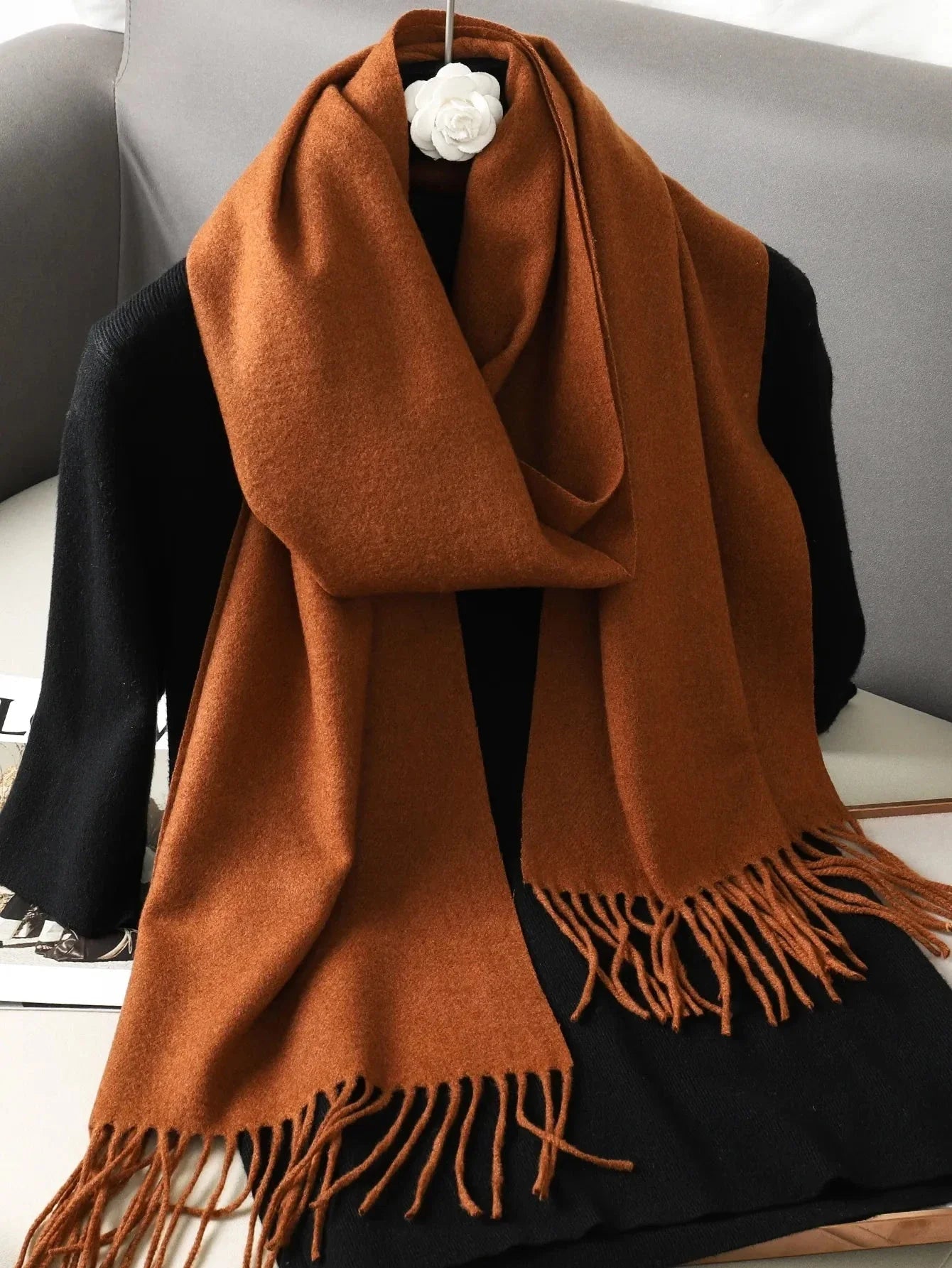 62-Color Winter Cashmere Scarf – Warm Tassel Pashmina Wrap for Women