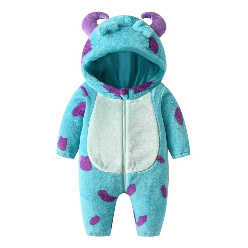 Baby Horn Hooded Fleece Jumpsuit Snowsuit – Warm Winter Outwear for Boys and Girls