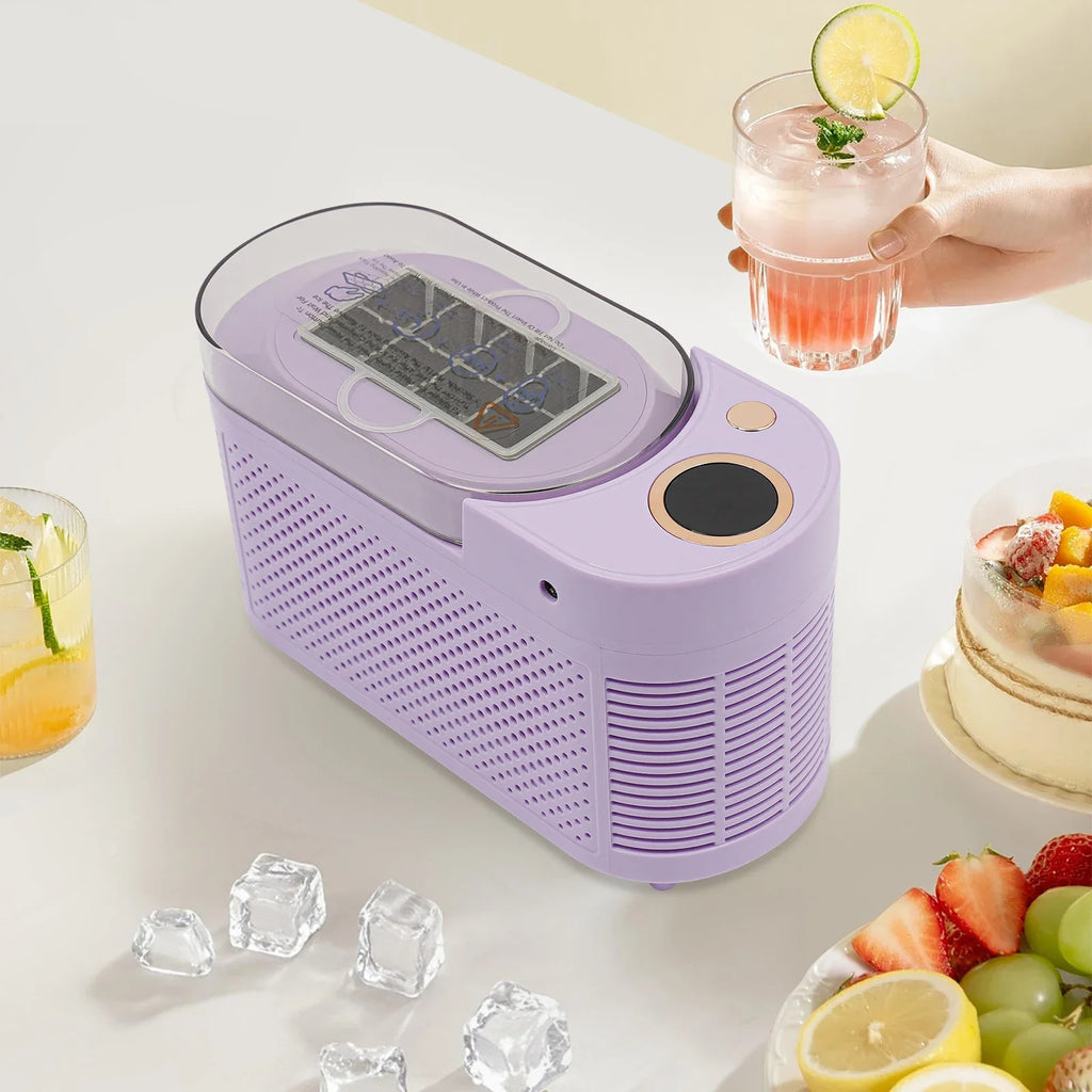 Ice Maker Portable Mini, 12V Car Power Cord, Taro Purple, Low Noise 60dB, Food Grade Aluminum, DIY Ice Cubes, For Kitchen Travel Camping Iced Drinks