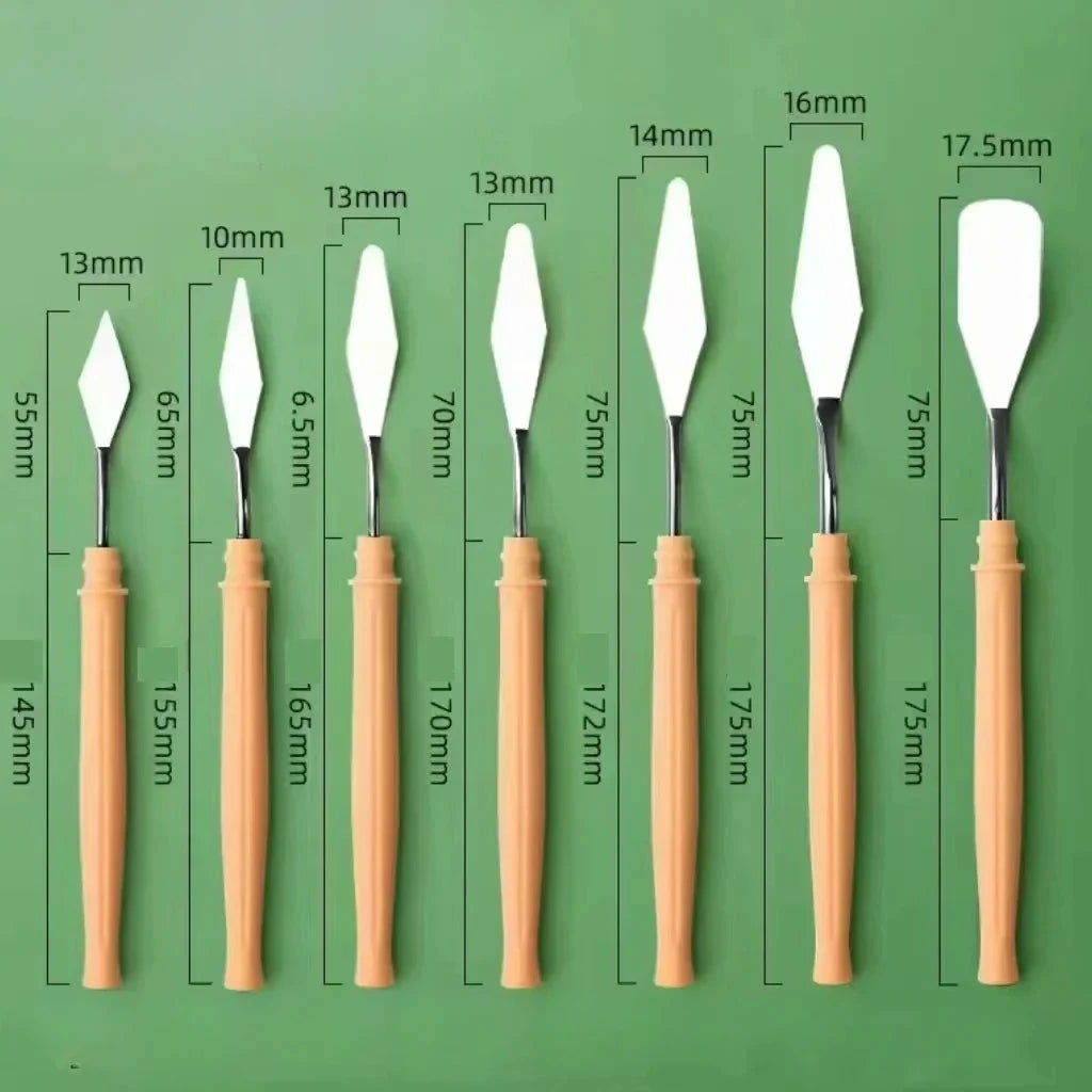 7Pcs Stainless Steel Palette Knife Set - Mixing, Scraping, and Painting Tools for Artists