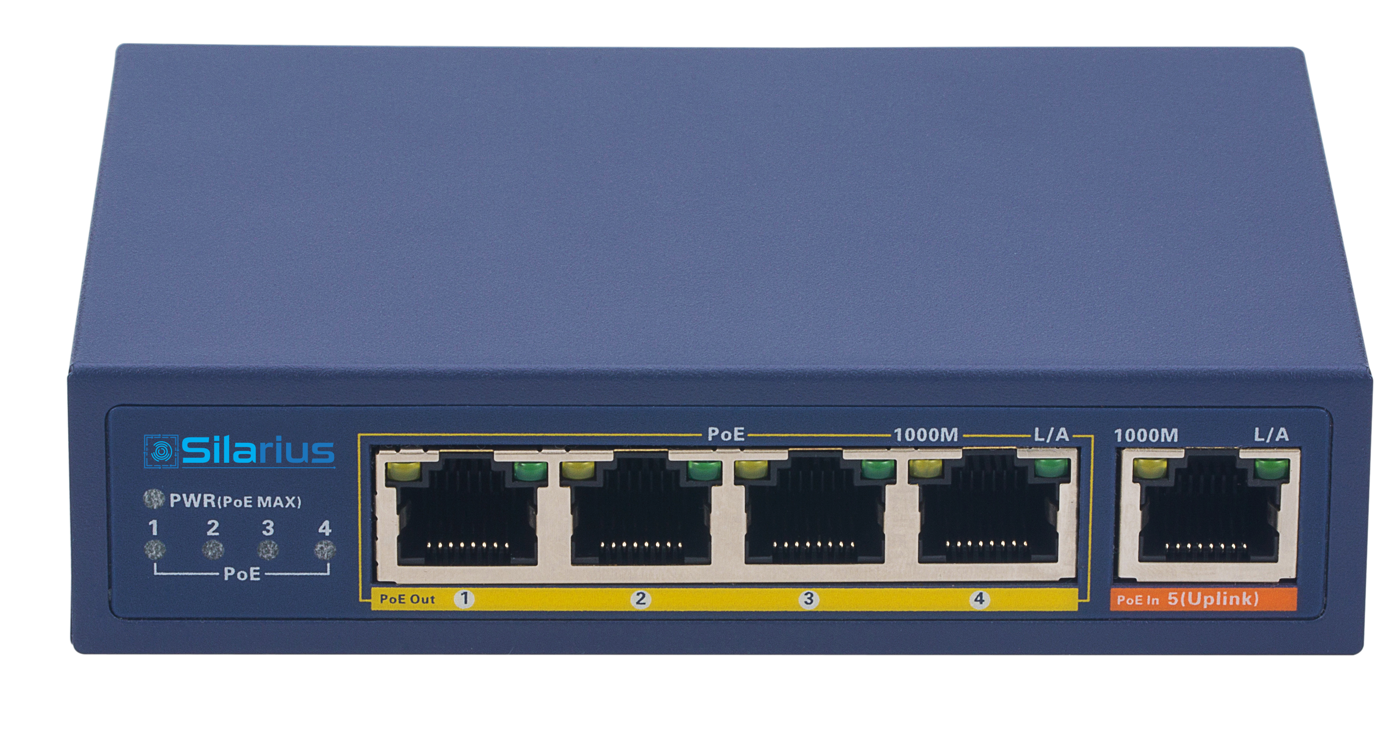 Silarius SIL-SWPP4P65 PoE Powered 5-Port Gigabit Switch with PoE Passthrough, 65W Power Budget for Powering up to 4 PoE Network Devices via Cat5e/Cat6 RJ45 Network Cables - 30W per output port