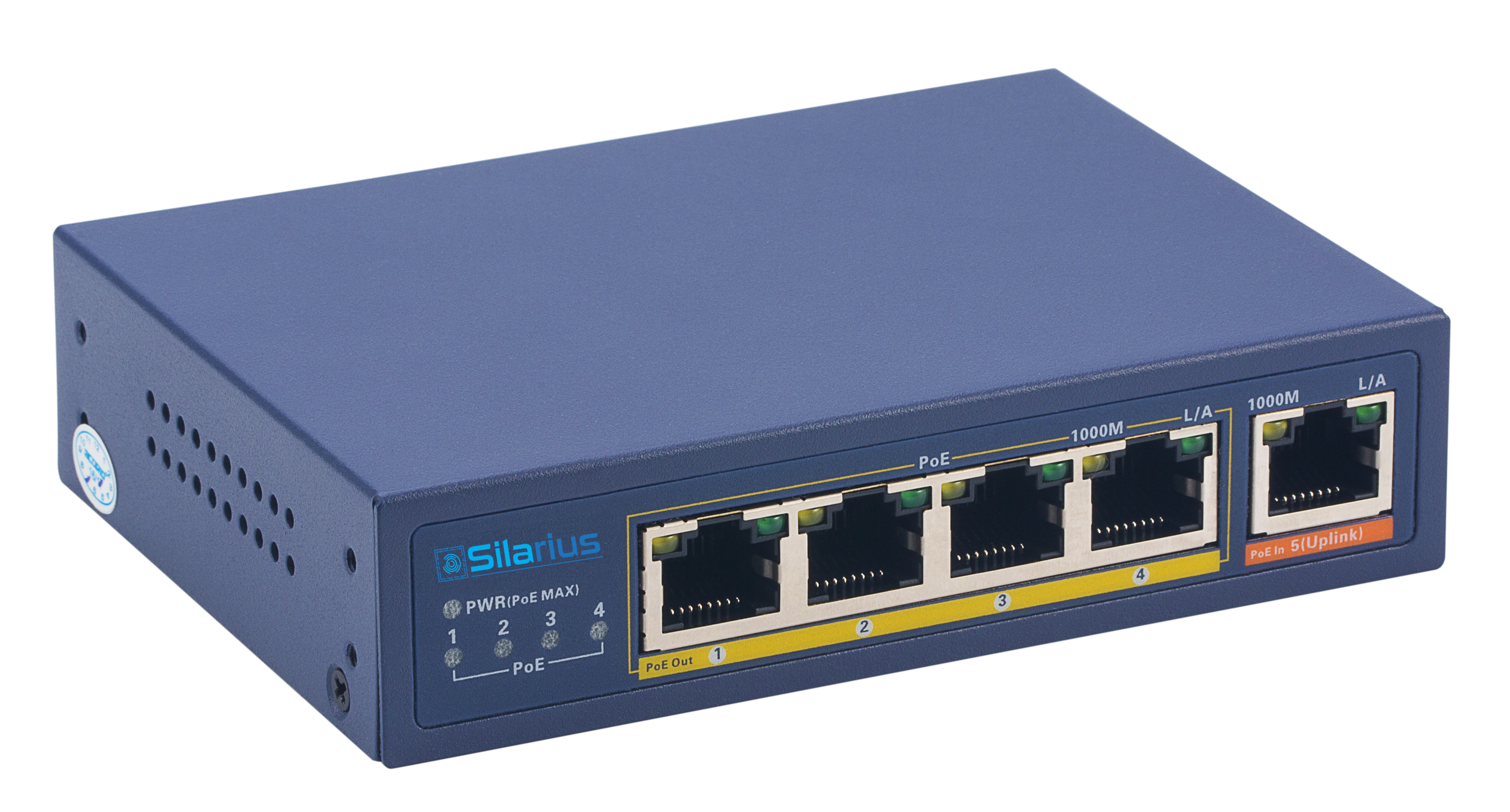 Silarius SIL-SWPP4P65 PoE Powered 5-Port Gigabit Switch with PoE Passthrough, 65W Power Budget for Powering up to 4 PoE Network Devices via Cat5e/Cat6 RJ45 Network Cables - 30W per output port