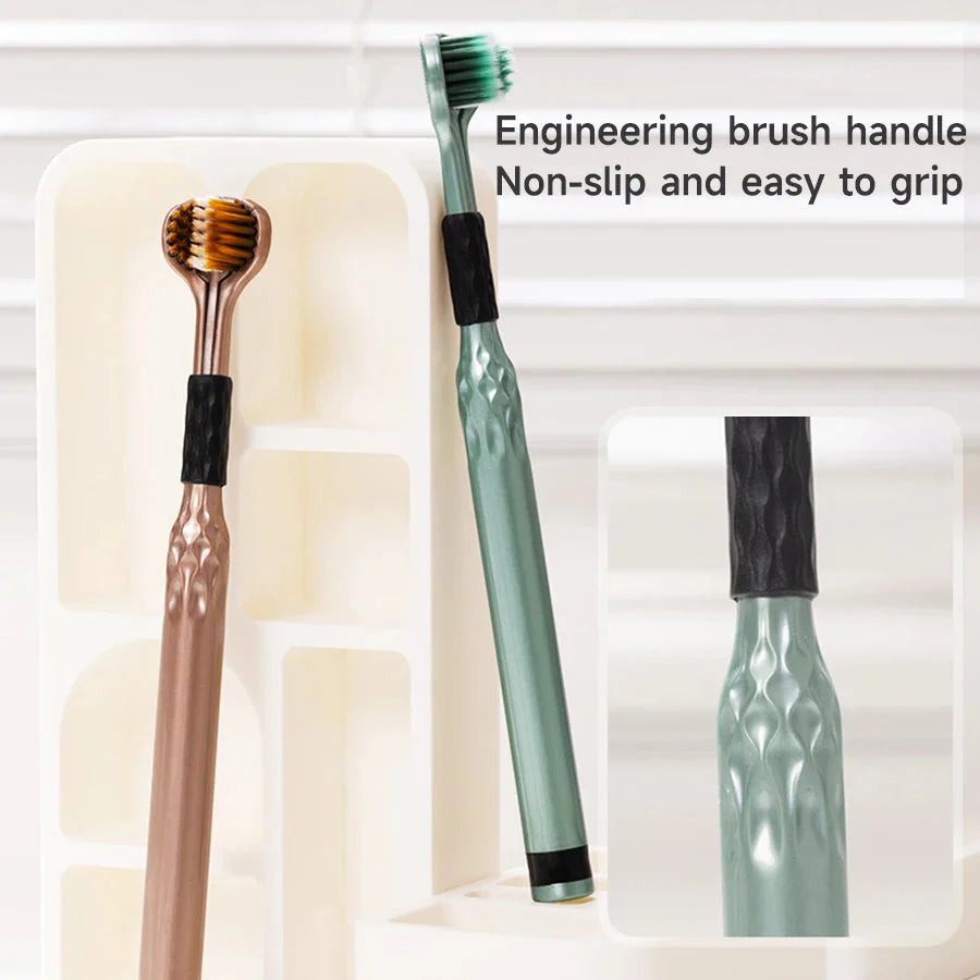 3-Sided Toothbrush for Adults - Soft Bristles, Tongue Cleaner, 2-Pack
