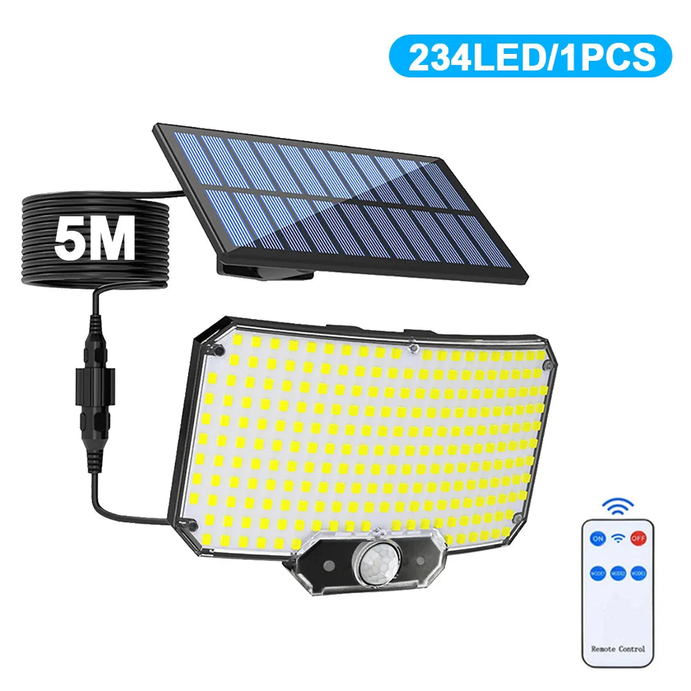 234/318/348 LED Solar Motion Sensor Light – Super Bright Outdoor Floodlight with 3 Modes, IP65 Waterproof, Remote Control & Wide-Angle Illumination
