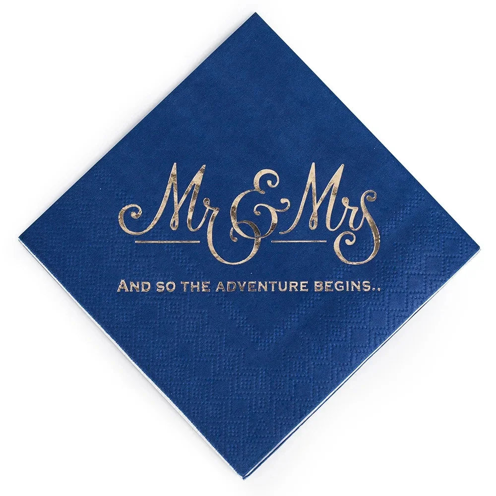 100PCS Mr&Mrs Wedding Paper Napkins Disposable 3-PLY 10inch Bronzing Cocktail Beverage Dessert Napkins for Wedding Anniversary