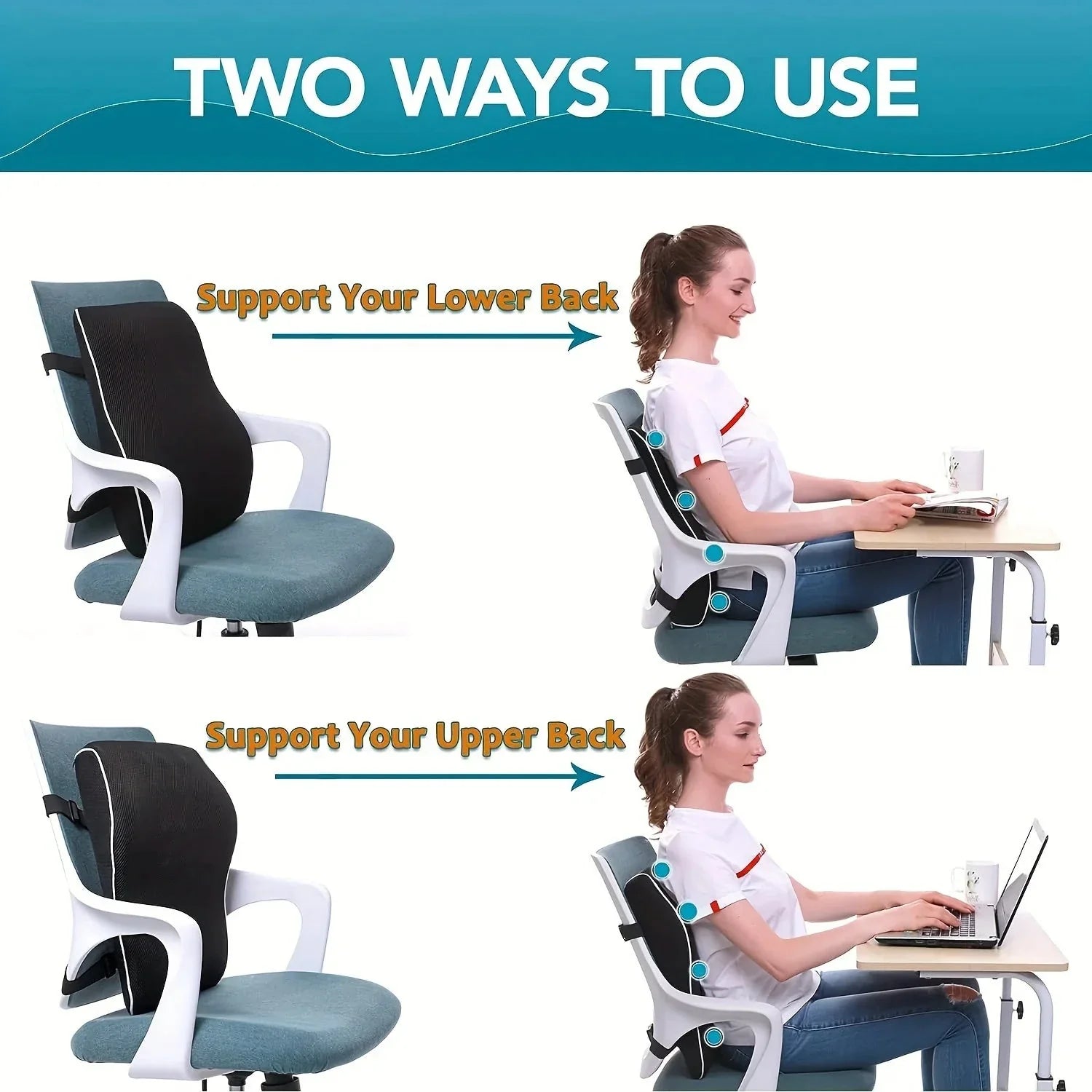 Ergonomic Memory Foam Lumbar Support Cushion – Back Pillow for Office Chair, Car, and Home Use