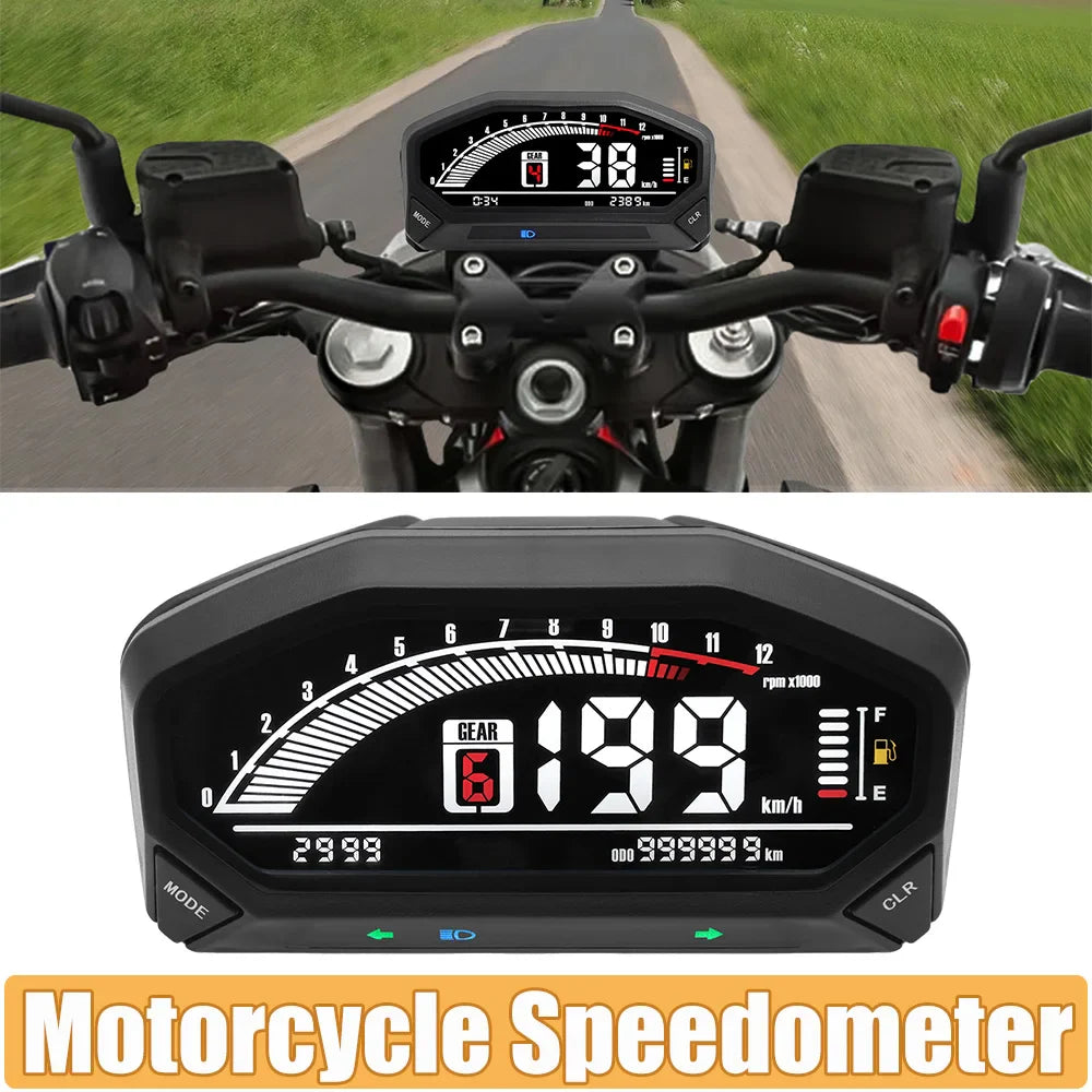 Motorcycle New Adjustable Speedometer 12000 RPM Display Motor Odemeter Tachometer Fuel Level Gauge Dashboard for 1 2 4 Cylinder