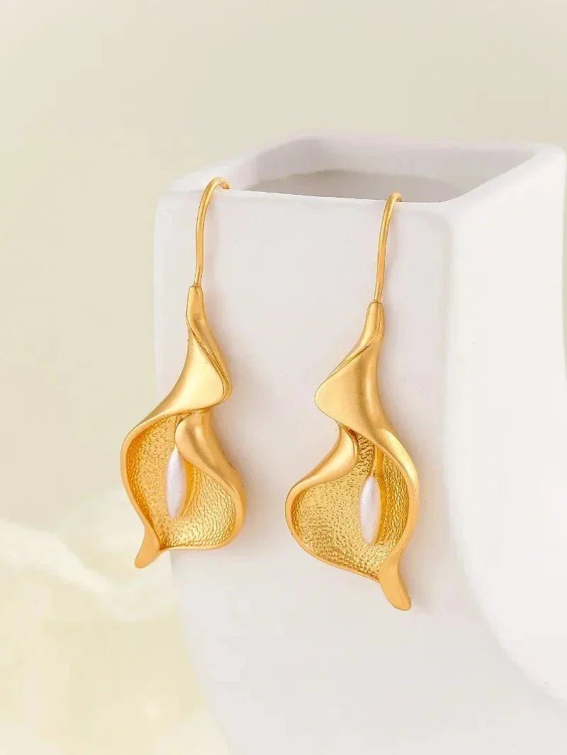 Blooming Flower Hook Earrings – Gold & Silver Dangle Jewelry for Women