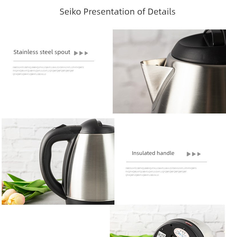 2L Electric Kettle Automatic Power off Stainless Steel Large Capacity Immersion Heater