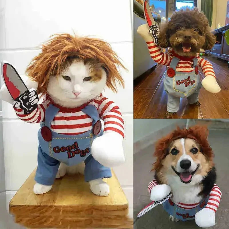 Halloween Dagger Pet Costume - Funny Knife-Holding Dog & Cat Standing Dress for Festival Dress-Up