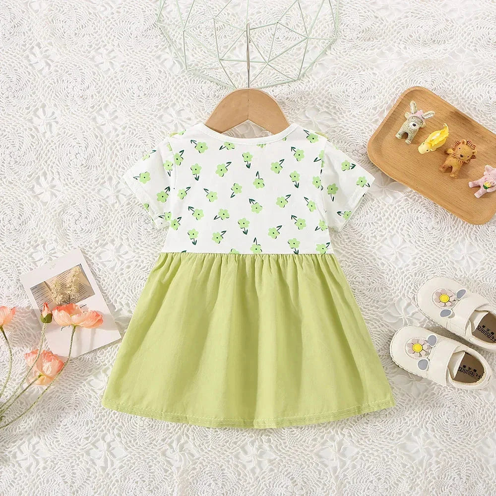 Baby Girl Floral Summer Dress (0–3Y) – Cotton Two-Piece Style Shoulder Strap Outfit