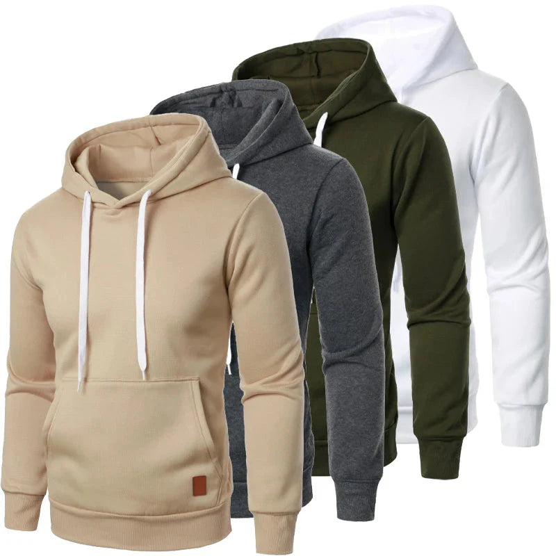 Men’s Casual Lightweight Hoodie – Solid Color Drawstring Pullover Sweatshirt for Streetwear & Outdoor Style