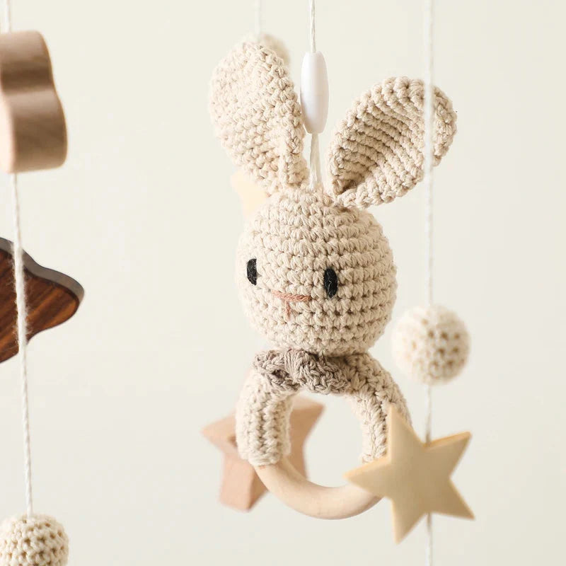Baby Wooden Bed Bell Cartoon Rabbit Mobile