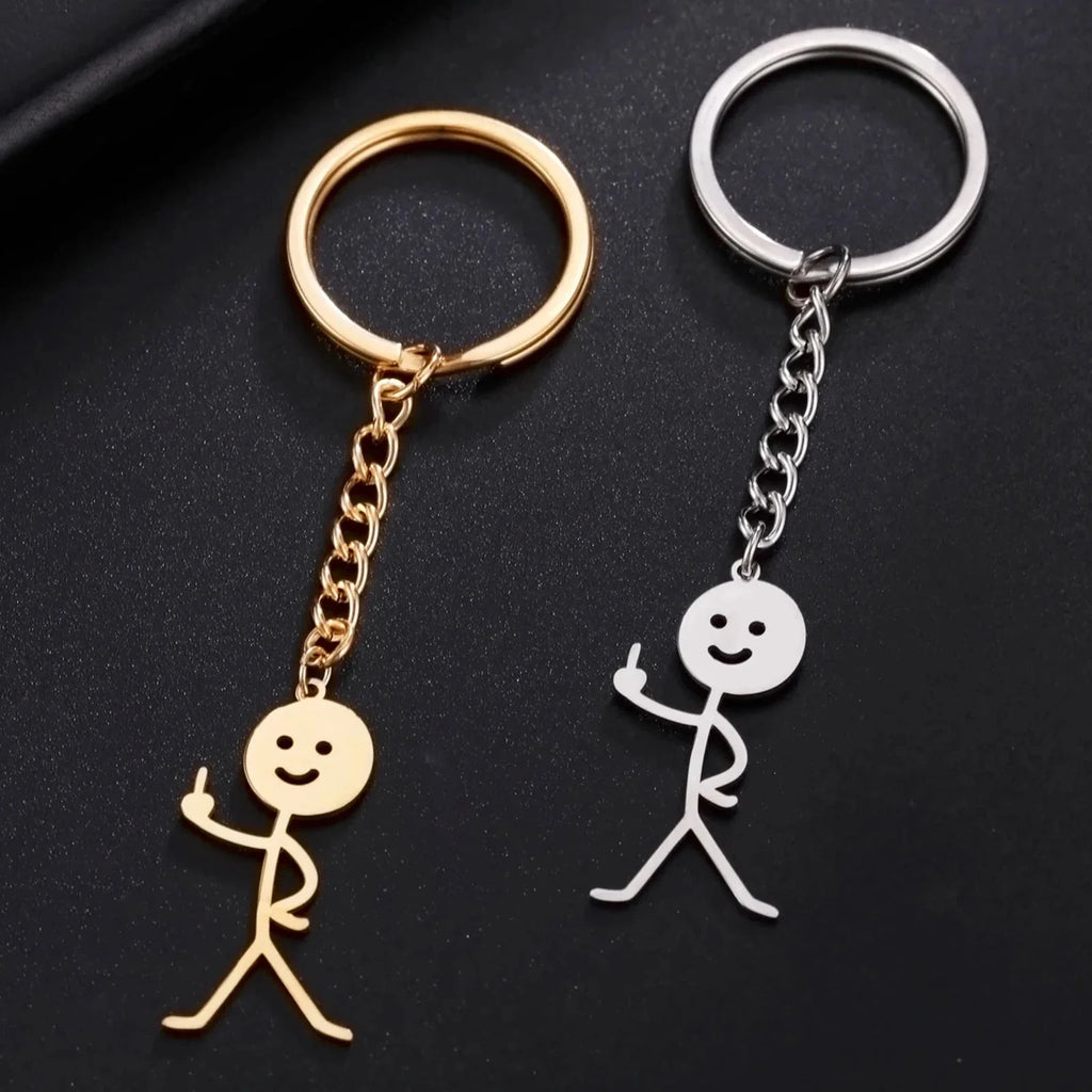 Teamer Funny Middle Finger Stickman Keychain 2025 Cute Trend School Bag Car Key Pendant Couple New Trinket Gift Keyring