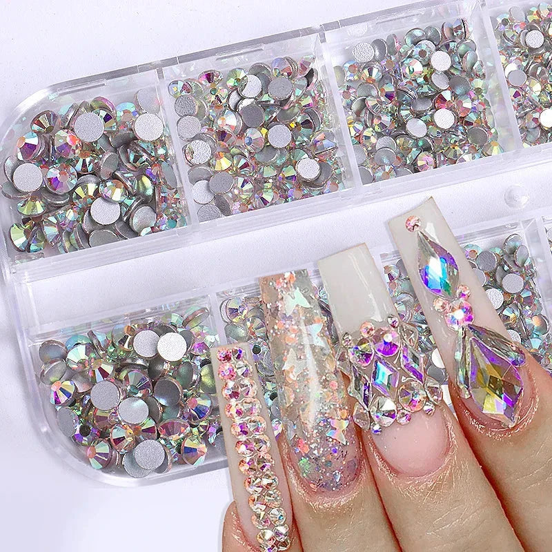 2400+ Shiny Clear Crystal Nail Rhinestones - Mixed Sizes & Shapes Flatback Gems
