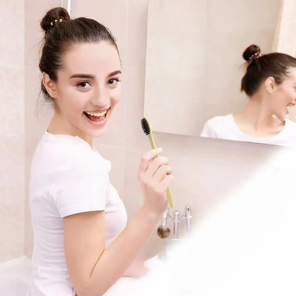 Natural Colorful Toothbrush Eco Soft Bristle Bamboo Toothbrush Bamboo Charcoal Vegan Tooth Dental Oral Care Plastic Free 10Pcs
