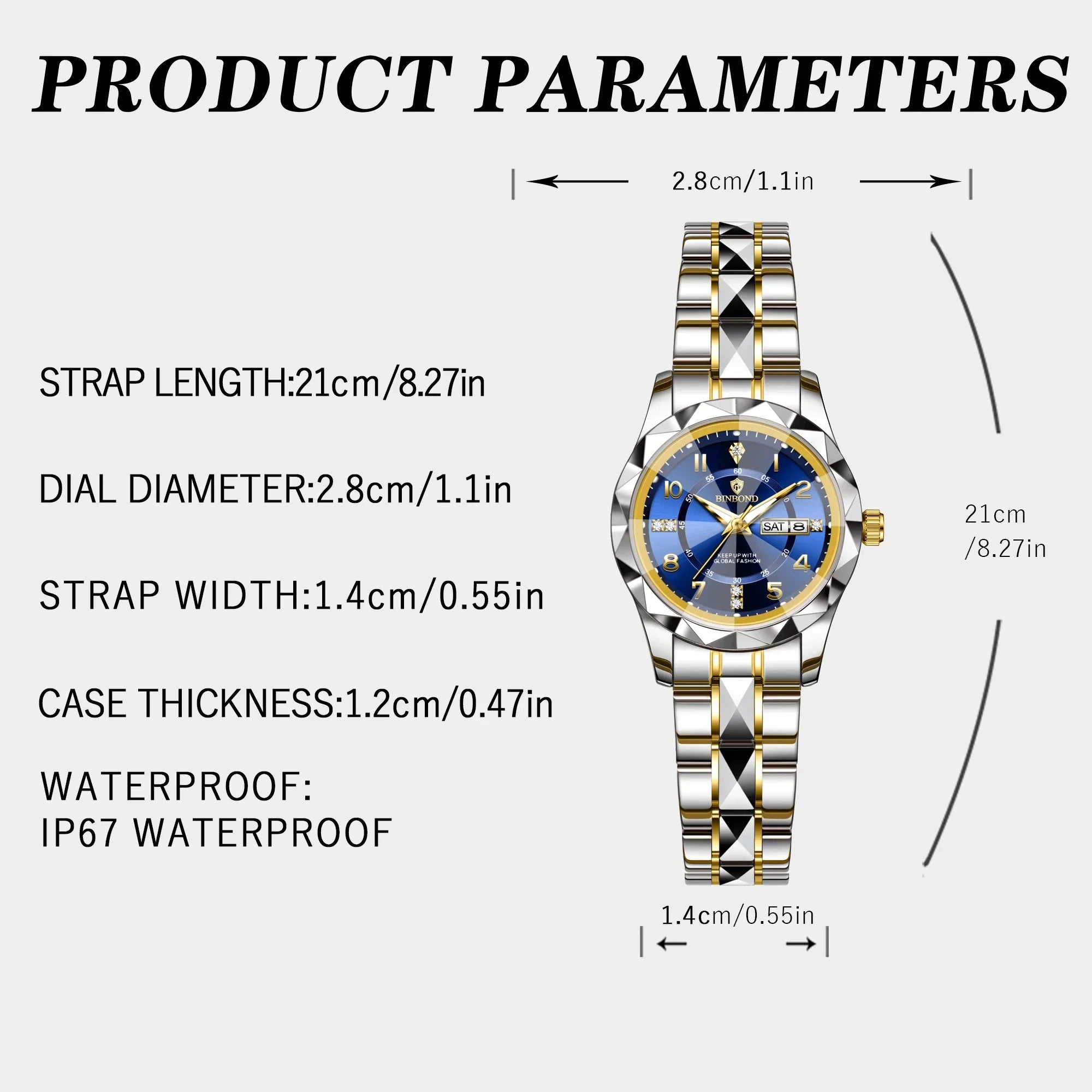 BINBOND Women Quartz Luxury Watch Waterproof with Week/ Date/ Clock