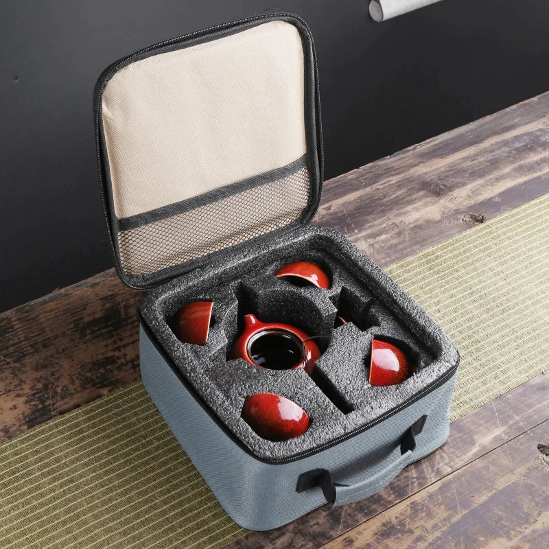 Portable Chinese Kung Fu Travel Tea Set with Carrying Bag & Gaiwan