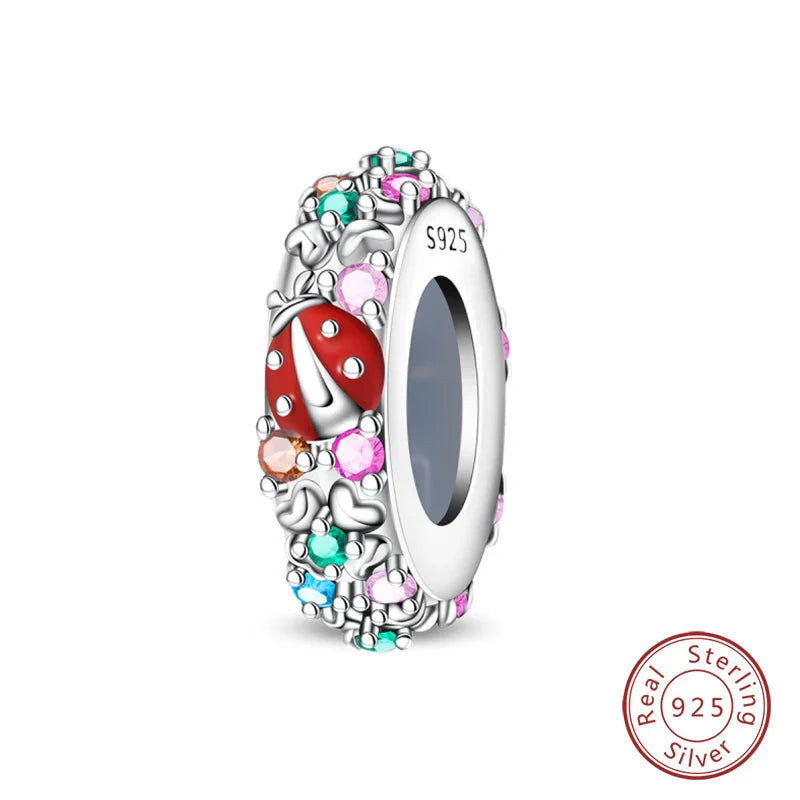 100% 925 Sterling Silver Rainbow Zircon Butterfly Dragon Silicone Stopper Charms - Colorful Beads for DIY Bracelets, Customizable Jewelry for All Occasions