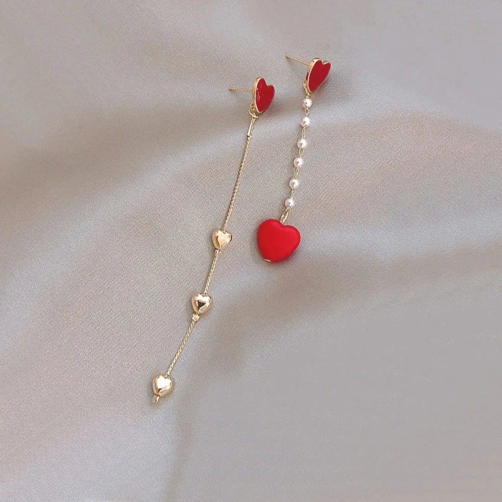 Korean Black Heart Dangle Earrings – Asymmetric Love Drop Jewelry