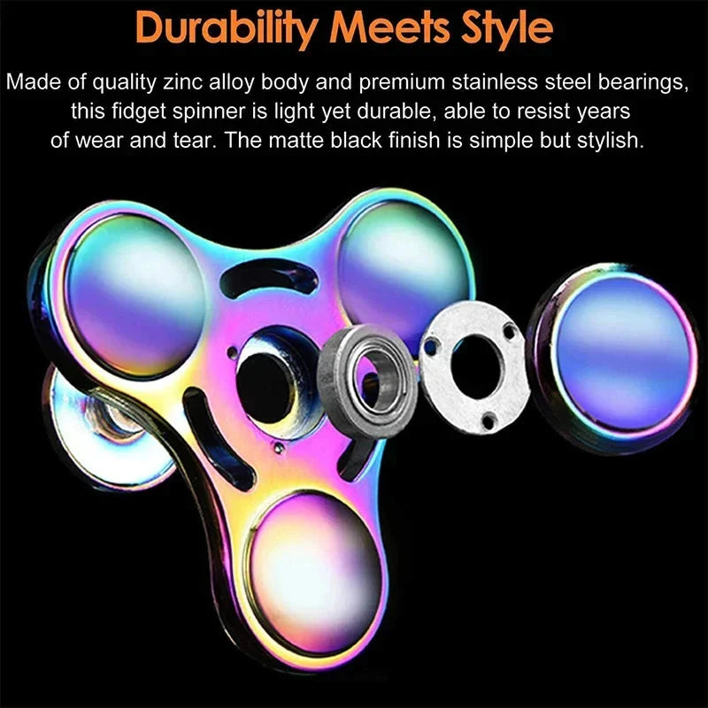 Metal Rainbow Fidget Spinner – Colorful EDC Hand Spinner Toy for Kids & Adults | Anti-Anxiety Stress Relief Finger Spinner Gift