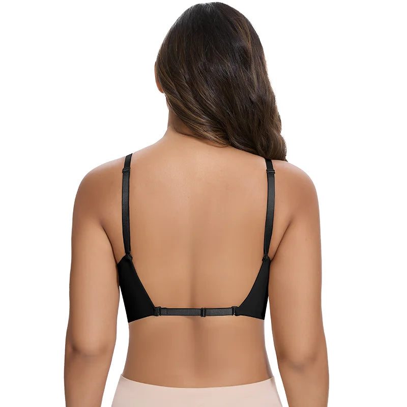 Women's Deep U Bra Transparent Strap X-Line Bralette Invisible Invisible Underwear High Stretch Push Up Gathered Lingerie