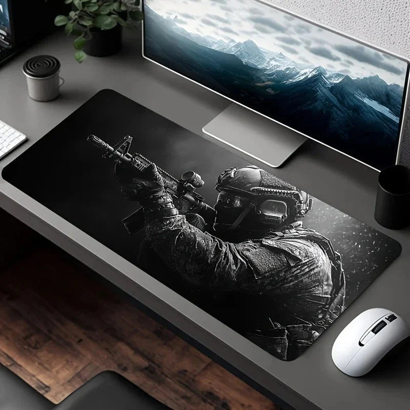 Tactical Soldier XXL Gaming Mouse Pad – Non-Slip Rubber Desk Mat with Stitched Edges & Lycra Surface for FPS Gamers
