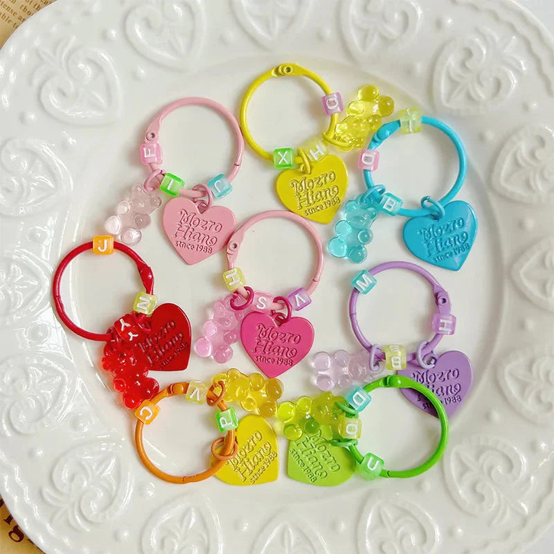 10pcs Metal Keyrings Buckle With Stars Bear Pendant Colored Keychain For Diy Jewelry Making Key Ring Accessories Wholesale