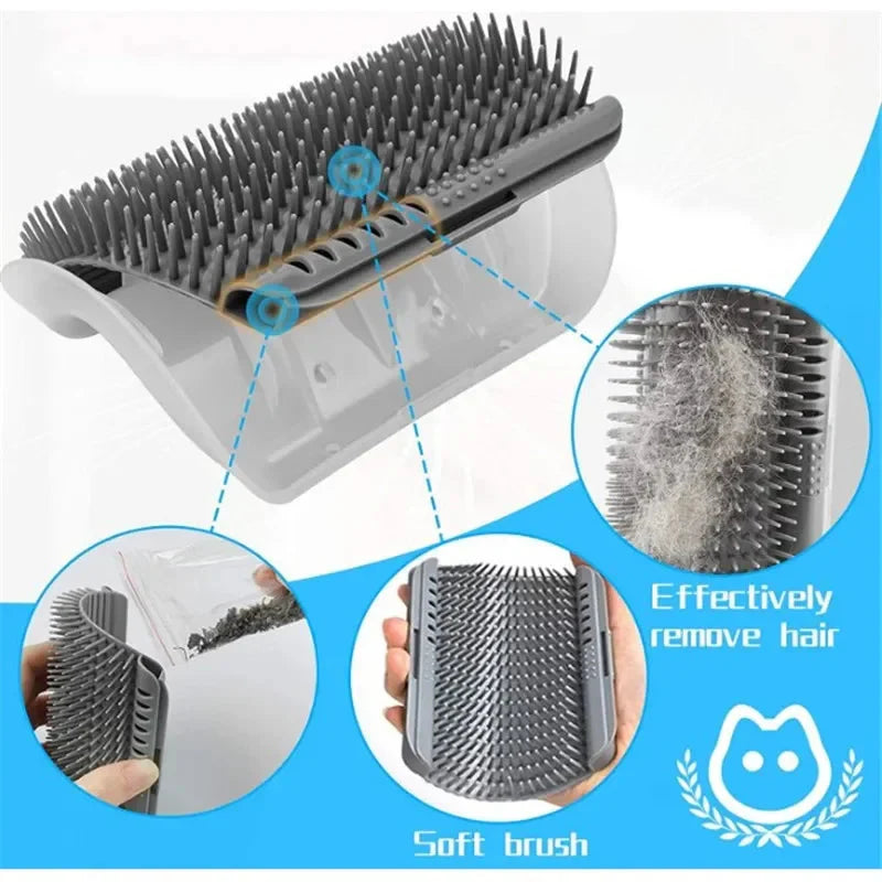 Cat Corner Brush Comb Massager with Catnip – Self-Grooming Wall Arch Scratcher & Hair Removal Tool for Cats