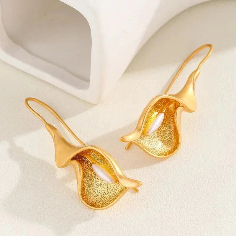 Blooming Flower Hook Earrings – Gold & Silver Dangle Jewelry for Women