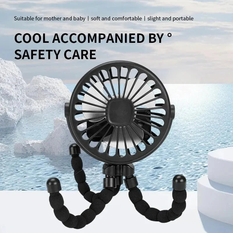 Multifunctional Stroller Mini Fan with USB Charging & Phone Holder
