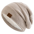 New Unisex Slouchy Winter Hats Add Fur Lined Men And Women Warm Beanie Cap Casual Label Decor Winter Knitted Hats