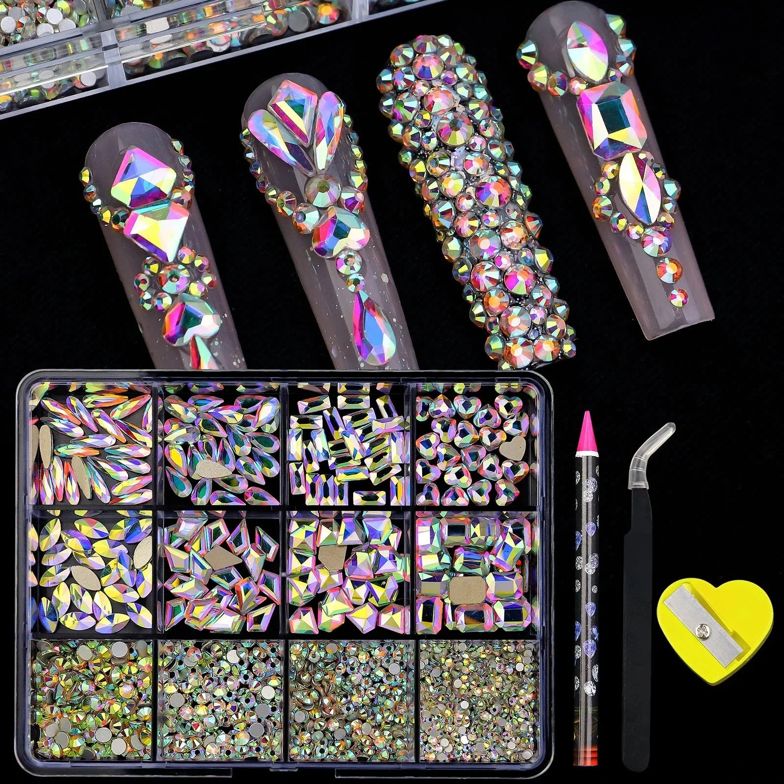 12 Grid Diamond Jewelry Set for Nail Art - Luxe Rhinestone Decorations
