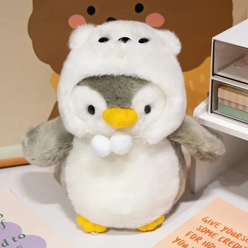 New Cute Penguin Plush Toy Baby Comforting Sleep Doll Fluffy Penguin Wearing Clothes Hats Stuffed Animal Pillow Birthday Gifts
